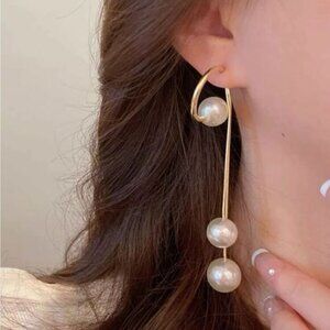 Bohemian pearl hoop drop earrings A361